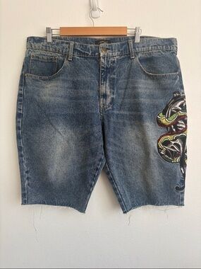 Ed Hardy Partner Snake Denim shorts Embroidered Size 38